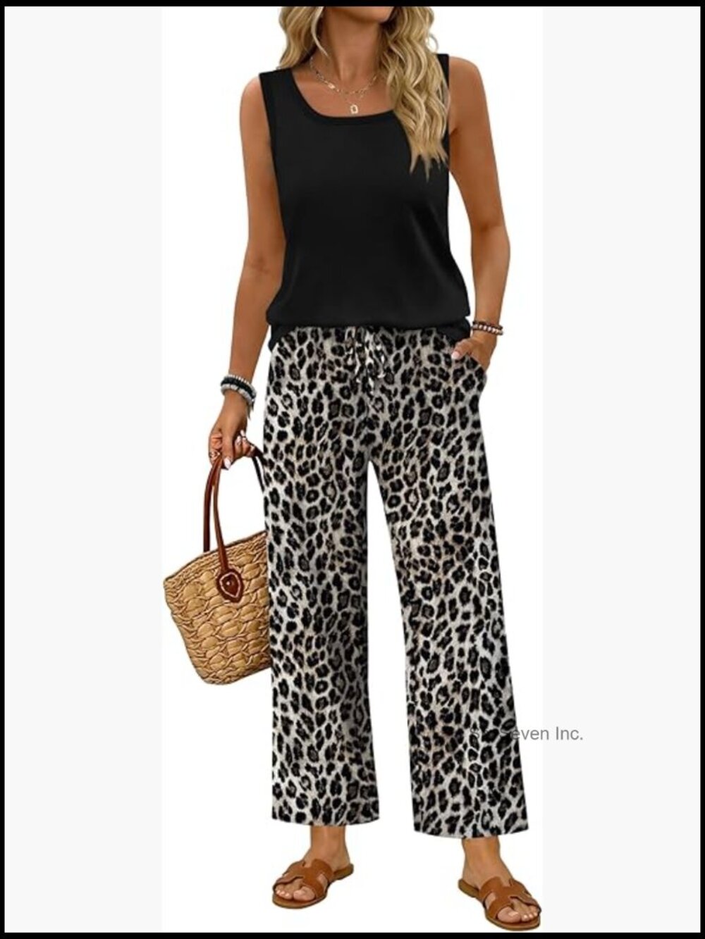 Two Piece Sets for Women Square Neck Tank Top and Wide Leg Pants Lounge Set